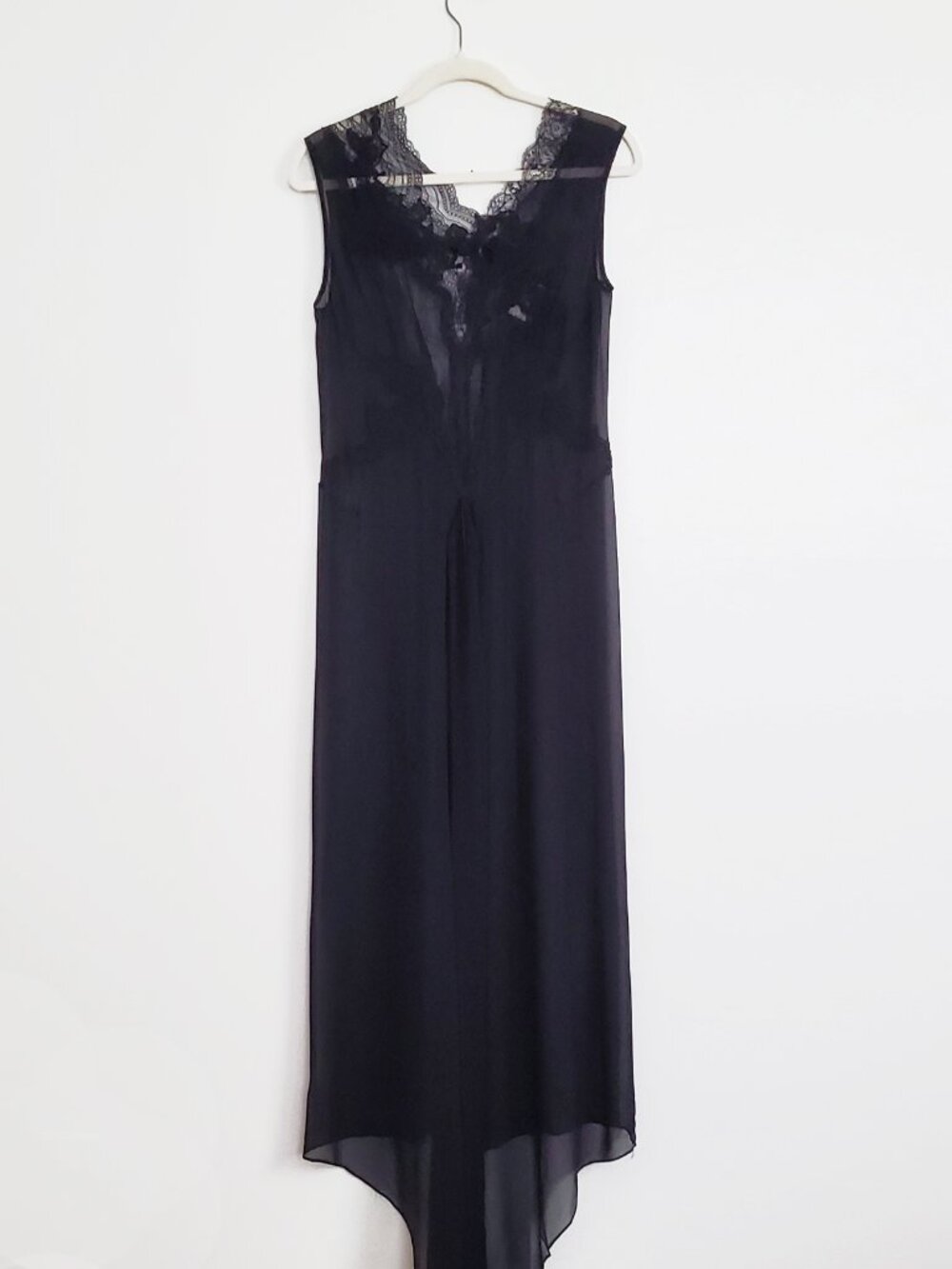 Angelos Frentzos Black Silk Chiffon Maxi Dress with Lace Insets NEW Size 38